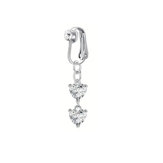 Fake piercing dvojno srce srebrne barve 